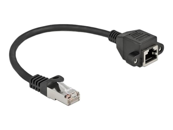 Delock - Verkon jatkokaapeli - RJ-45 (uros) RJ-45 (naaras) ruuvattavissa - 25 cm - S/FTP - CAT 6a - booted, halogeeniton, solmuvapaa - musta - musta