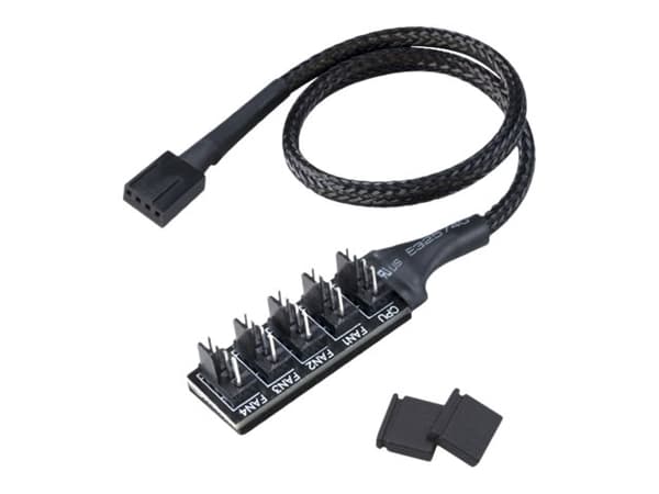 Akasa FLEXA FP5H - Viftestrømsplitter - 4-pins PWM (hunn) til 4-pins PWM (hann) - 12 V - 2 A - 30 cm - svart (en pakke 2)