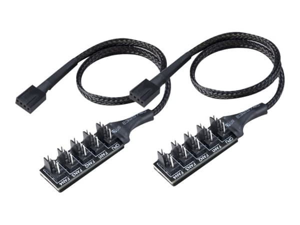 Akasa FLEXA FP5H - Viftestrømsplitter - 4-pins PWM (hunn) til 4-pins PWM (hann) - 12 V - 2 A - 30 cm - svart (en pakke 2)