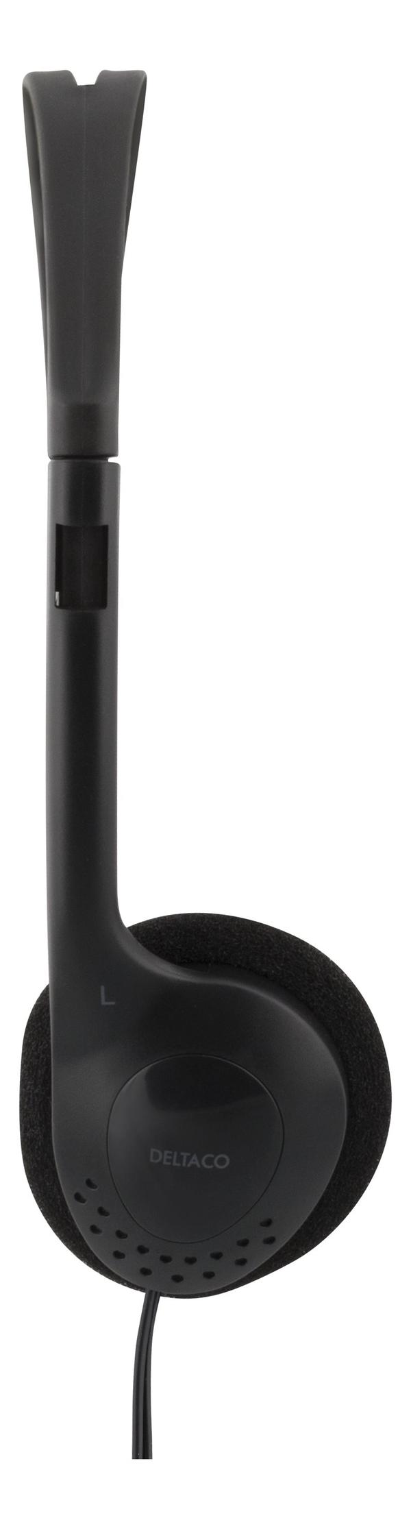 DELTACO Stereo Headphones, hörlur med volymkontroll, 1x 3,5mm, svart