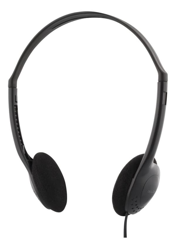 DELTACO Stereo Headphones, hörlur med volymkontroll, 1x 3,5mm, svart