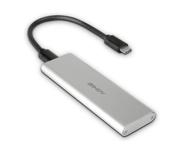 Lindy 43332, SSD-inkapsling, M.2, SATA, USB-anslutning, Silver