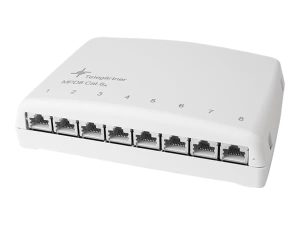 Telegärtner Mini Distributor MPD8-HS K - Abelfördelningsdosa - kan monteras på DIN-skena - CAT 6a - STP - RJ-45 X 8 - alpine white