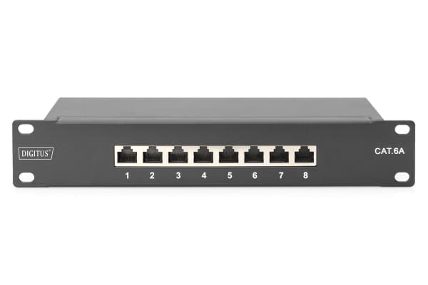 DIGITUS - Liitäntäpaneeli - stativmonitori - CAT 6a - STP - RJ-45 X 8 - lajitelma, RAL 9005 - 1U - 10"