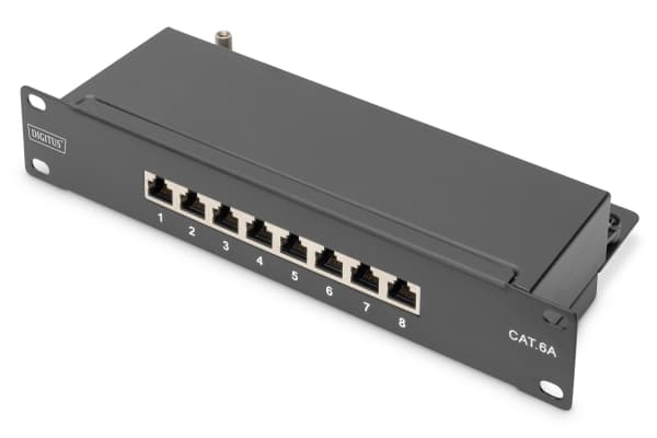 DIGITUS - Liitäntäpaneeli - stativmonitori - CAT 6a - STP - RJ-45 X 8 - lajitelma, RAL 9005 - 1U - 10"