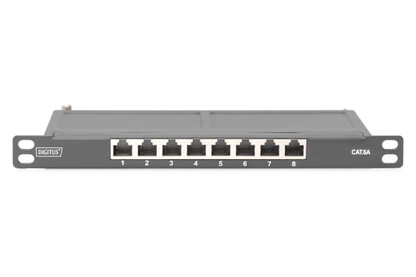 DIGITUS - Koblingspanel - Cat 6a, shielded - veggmonterbar, rackmonterbar - CAT 6a - RJ-45 X 8 - svart, RAL 9005 - 0.5U - 10"
