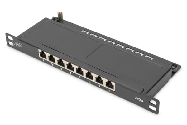 DIGITUS - Koblingspanel - Cat 6a, shielded - veggmonterbar, rackmonterbar - CAT 6a - RJ-45 X 8 - svart, RAL 9005 - 0.5U - 10"