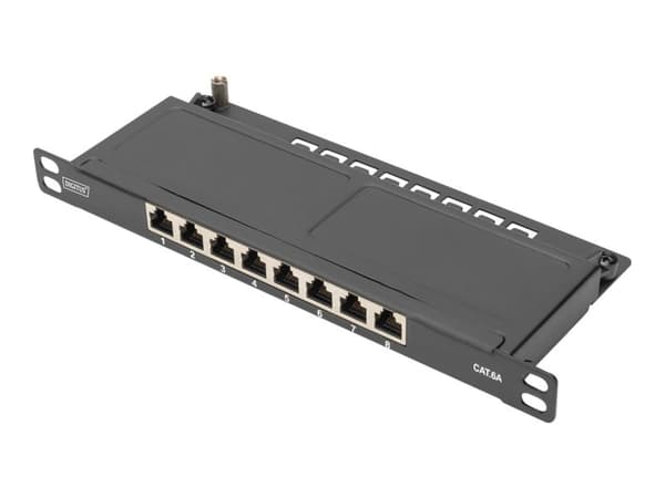 DIGITUS - Koblingspanel - Cat 6a, shielded - veggmonterbar, rackmonterbar - CAT 6a - RJ-45 X 8 - svart, RAL 9005 - 0.5U - 10" Sort