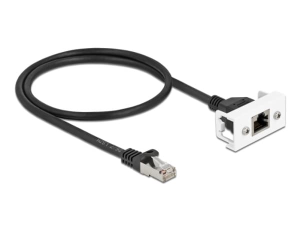 Delock - Verkon jatkokaapeli - RJ-45 (uros) - RJ-45 (naaras) paneeliasennettava - 50 cm - S/FTP - CAT 6a - halogeeniton, napsautettava - musta/valkoi