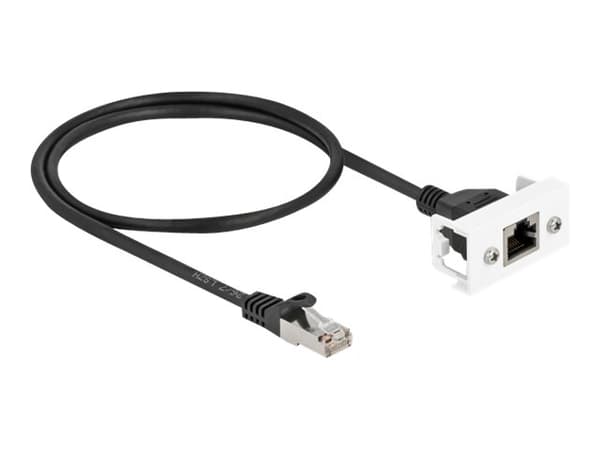Delock - Verkon jatkokaapeli - RJ-45 (uros) - RJ-45 (naaras) paneeliasennettava - 50 cm - S/FTP - CAT 6a - halogeeniton, napsautettava - musta/valkoi