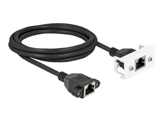 Delock - Nätverkskabel - RJ-45 (hona) with nuts till RJ-45 (hona) kan monteras på panel - 2 m - S/FTP - CAT 6a - halogenfri, snap-in - svartvitt