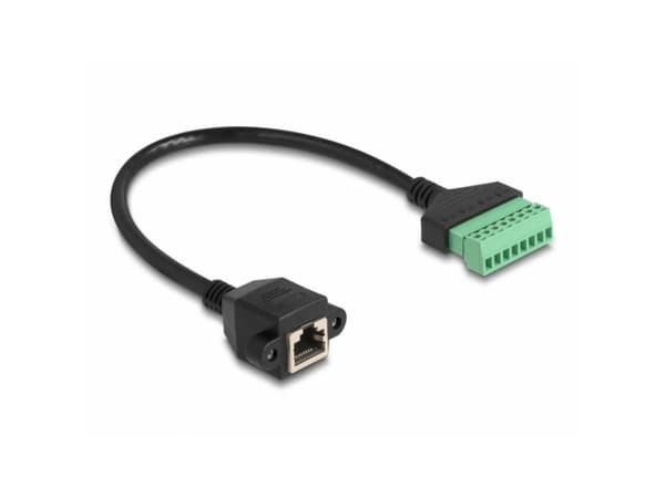 Delock - Nettverkadapterkabel - 8-pins terminalblokk (hunn) til RJ-45 (hunn) skrubar - 30 cm - UTP - CAT 6 - svart/grønn