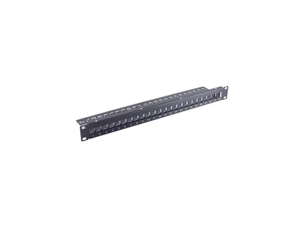 shiverpeaks ®-BASIC-S--Patchfeld-19" distribusjonspanel uutstyrt, 24-porter, 1U, for Keystone, svart, smal versjon (BS75066-1) Sort