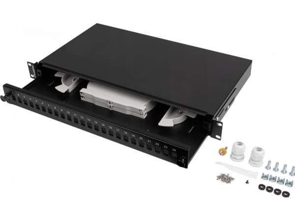 LANBERG 24XSC SIMPLEX / 24XLC DUPLEX RACK 19" 1U SVART FIBERSTILL + TILBEHØR