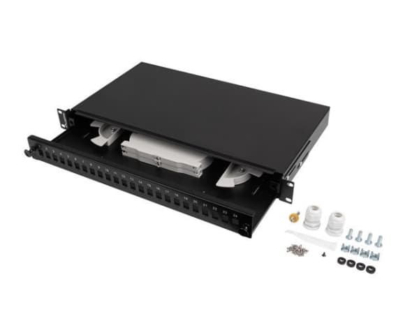 LANBERG 24XSC SIMPLEX / 24XLC DUPLEX RACK 19" 1U SVART FIBERSTILL + TILBEHØR