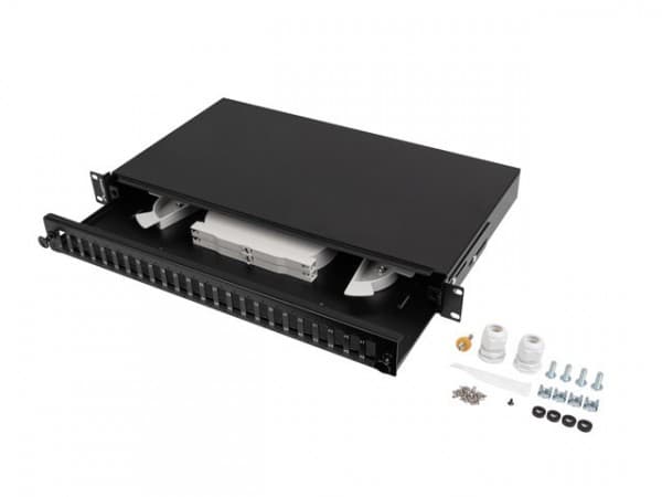 FIBEROPTIC PLANNER LANBERG 24XSC DUPLEX / 24XLC QUAD RACK 19" 1U SVART + TILBEHØR