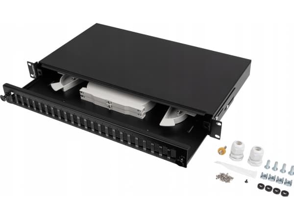 FIBEROPTIC PLANNER LANBERG 24XSC DUPLEX / 24XLC QUAD RACK 19" 1U SVART + TILBEHØR