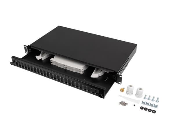 FIBEROPTIC PLANNER LANBERG 24XSC DUPLEX / 24XLC QUAD RACK 19" 1U SVART + TILBEHØR