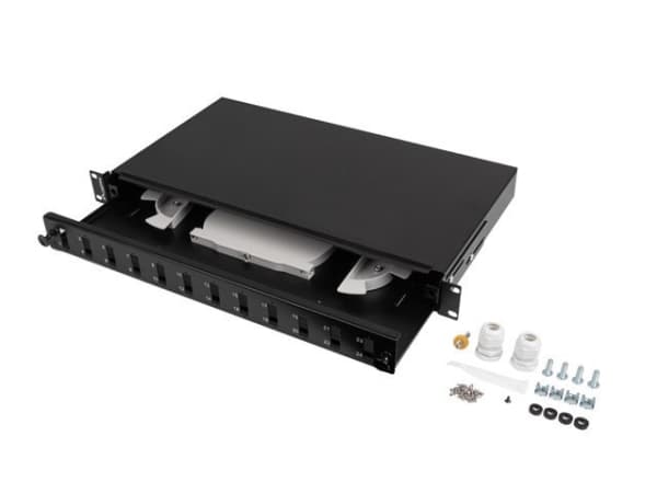 LANBERG KUITUOPTINEN KYTKIN 12XSC DUPLEX / 12XLC QUAD RACK 19" 1U MUSTA + LISÄVARUSTEET