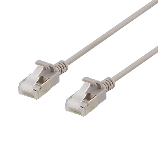 DELTACO U/FTP Cat6a patchkabel, slim, 3,8mm i diameter, 0,5m, grå
