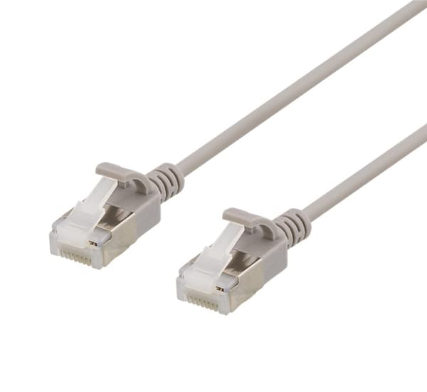 DELTACO U/FTP Cat6a patchkabel, slim, 3,8mm i diameter, 2m, grå