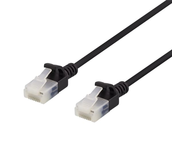 DELTACO U/UTP Cat6a patchkabel, slim, 3,5mm i diameter, 1m, svart