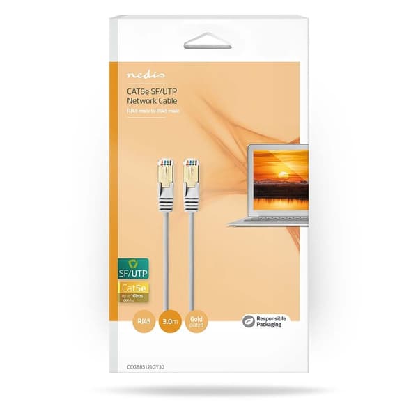 Nedis CAT5e verkkokaapeli | SF/UTP | RJ45 uros | RJ45 uros | 3.00 m | Pyöreä | PVC | Harmaa | Laatikko