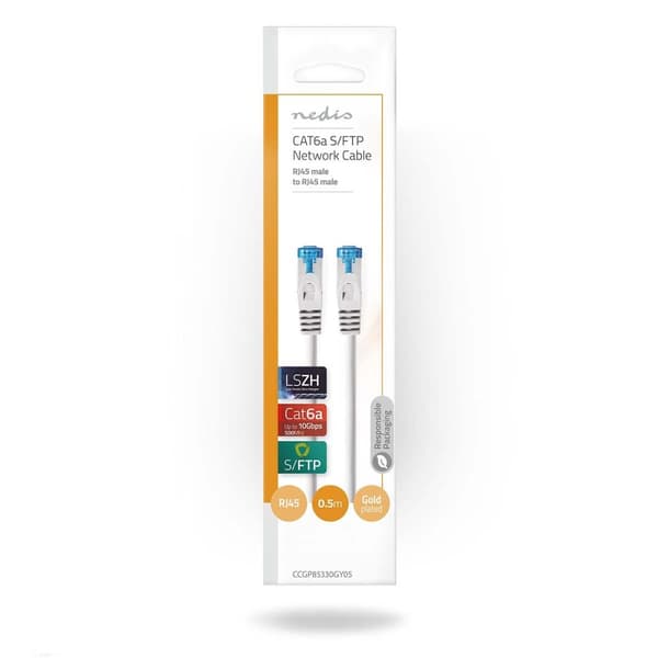 Nedis CAT6a nätverkskabel | S/FTP | RJ45 hane | RJ45 hane | 0.50 m | Snagless | Rund | LSZH | Grå | Kuvert