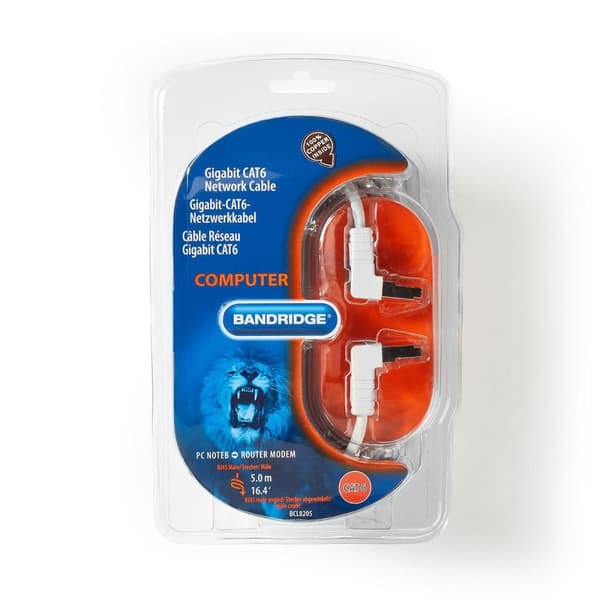 Bandridge CAT6 F/UTP-netværkskabel | RJ45-hanstik - RJ45-hanstik vinklet | 5,00 m | Hvid