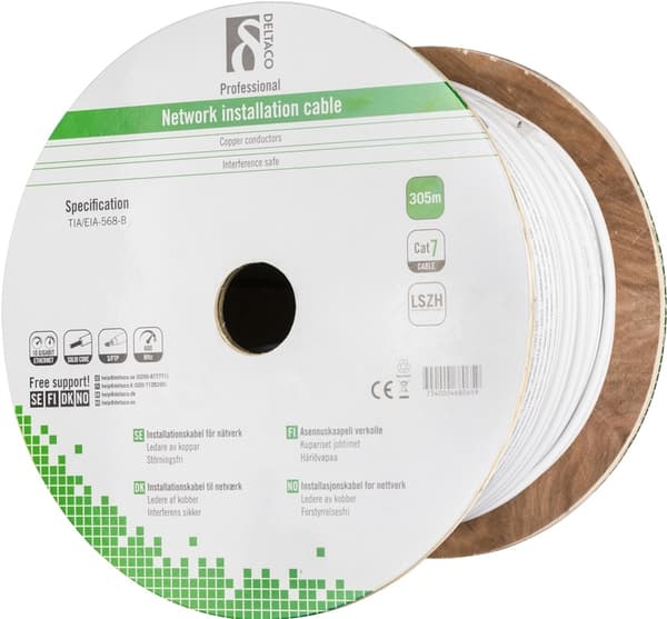 DELTACO S/FTP installationskabel Cat7, LSZH, 305m, hvid