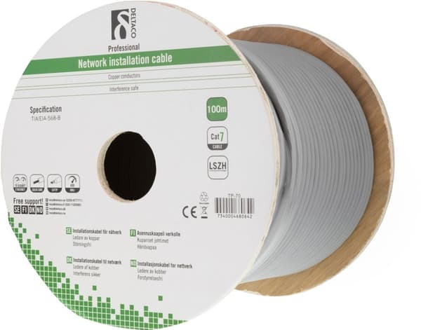 DELTACO S/FTP installationskabel Cat7, LSZH, 100m, grå