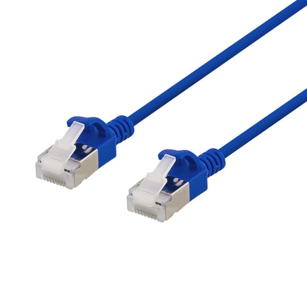 DELTACO U/FTP Cat6a patchkabel, slank, 3,8 mm i diameter, 0,5 m, blå