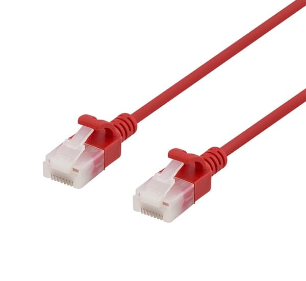 DELTACO U/UTP Cat6a patch cable, slim, 3,5mm diameter, 5m, red