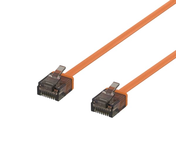 DELTACO U/UTP Cat6a laitekaapeli, litteä, 1mm paksu, 1m, oranssi