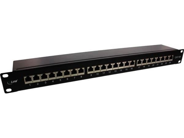 InLine 76824S, RJ45, Cat6a, Musta, Telinekiinnitys, 1U