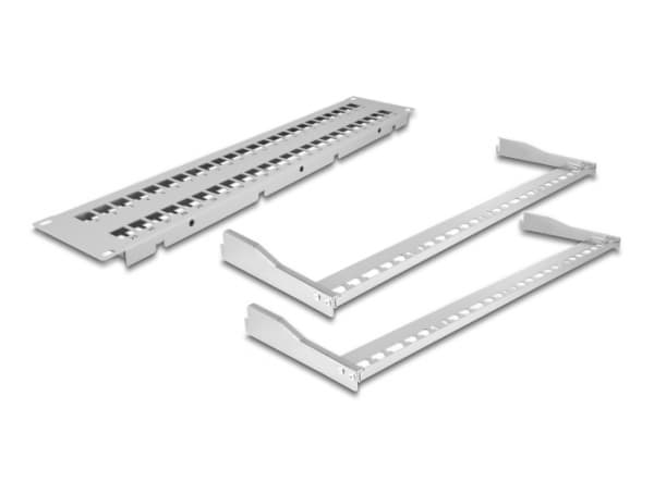Delock - Pluggbord (blankt) - with strain reliefs - rackmonterbar - grå - 2U - 19" - 48 porter