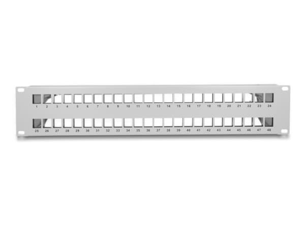 Delock - Pluggbord (blankt) - with strain reliefs - rackmonterbar - grå - 2U - 19" - 48 porter