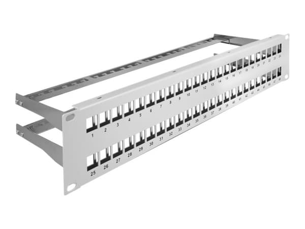Delock - Pluggbord (blankt) - with strain reliefs - rackmonterbar - grå - 2U - 19" - 48 porter