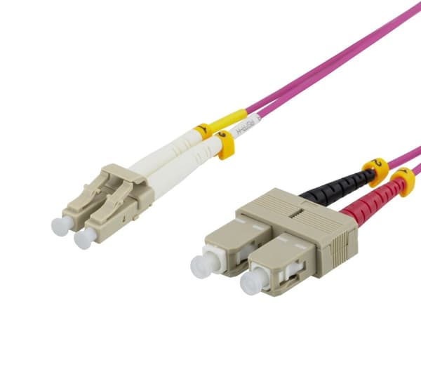 DELTACO Fiber cable, 1m, LC-SC Duplex, 50/125, pink