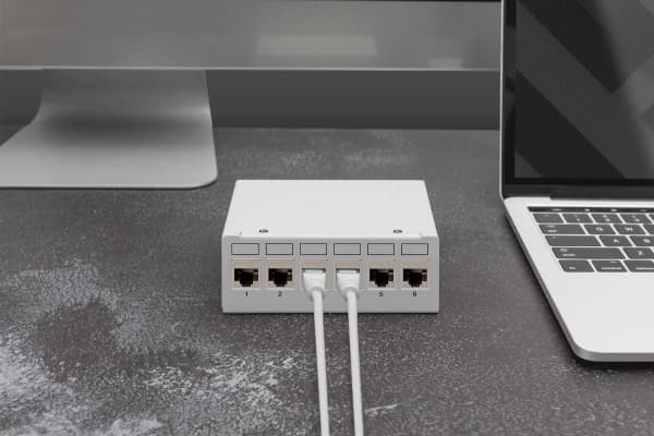 DIGITUS - Koblingspanel - modular - veggmonterbar, bordtopp - skjermet - RJ-45 X 6 - lysegrå, RAL 7035 - 1U - 10"