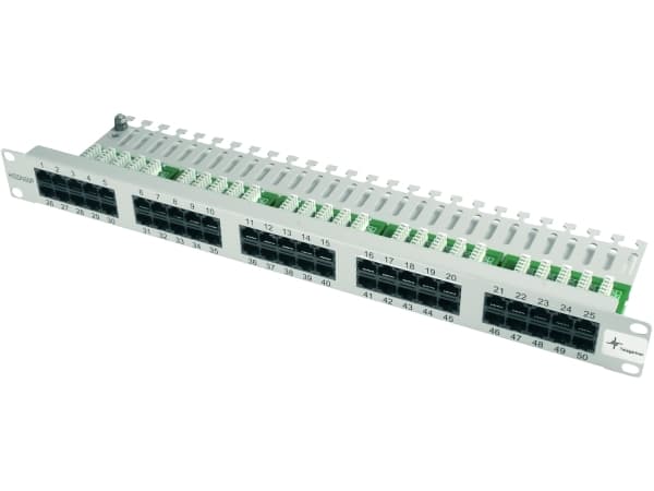 Telegärtner ISDN/Telephone Patch Panel MPPI50-H - Koblingspanel - UTP - RJ-45 X 50 - lysegrå, RAL 7035 - 1U - 19"