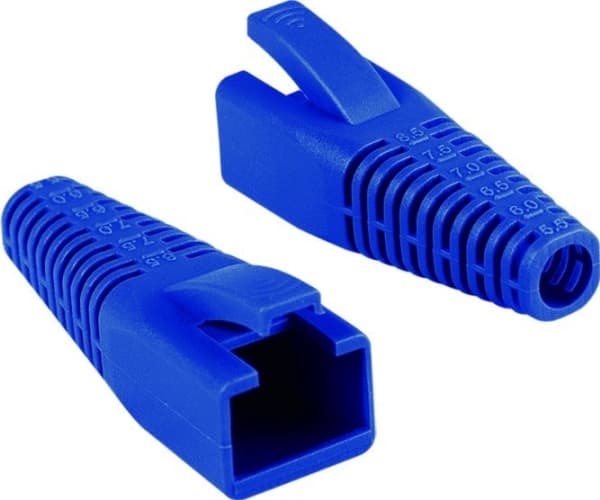 LogiLink knekkbeskyttelseshylse for RJ45-plugger, kan forkortes, blå laget av PVC 95A, for Cat.5, Cat. 6 eller Cat.6A RJ45-plugger, - 1 stk (MP0059)