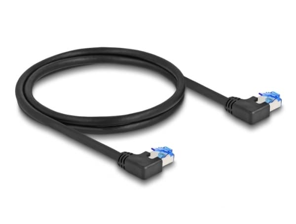 Delock - Koblingskabel - RJ-45 (hann) venstreivinklet til RJ-45 (hann) venstreivinklet - 2 m - 6 mm - S/FTP - CAT 6a - med støvel, halogenfri - svart