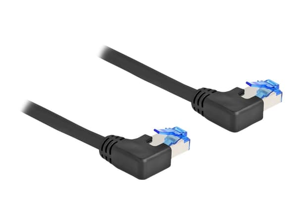 Delock - Koblingskabel - RJ-45 (hann) venstreivinklet til RJ-45 (hann) venstreivinklet - 2 m - 6 mm - S/FTP - CAT 6a - med støvel, halogenfri - svart