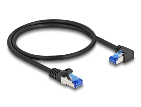Delock - Nätverkskabel - RJ-45 (hane) rak till RJ-45 (hane) högervinklad - 50 cm - 6 mm - S/FTP - CAT 6a - halogenfri, hakfri - svart