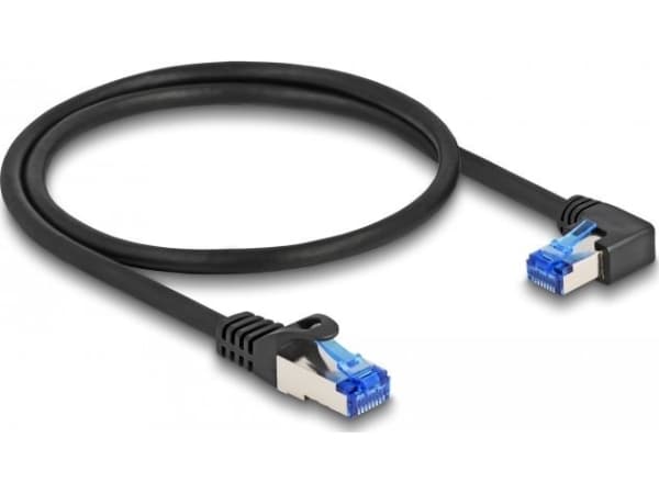 Delock - Nätverkskabel - RJ-45 (hane) rak till RJ-45 (hane) högervinklad - 50 cm - 6 mm - S/FTP - CAT 6a - halogenfri, hakfri - svart