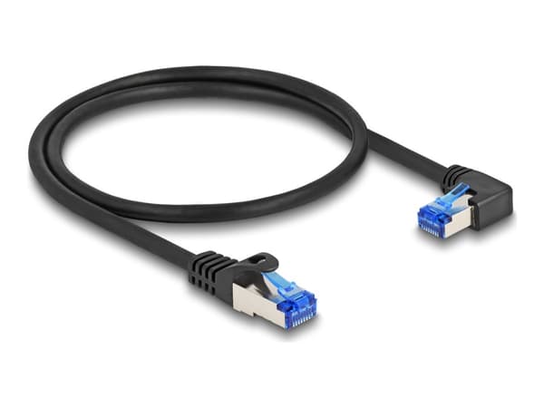 Delock - Nätverkskabel - RJ-45 (hane) rak till RJ-45 (hane) högervinklad - 50 cm - 6 mm - S/FTP - CAT 6a - halogenfri, hakfri - svart