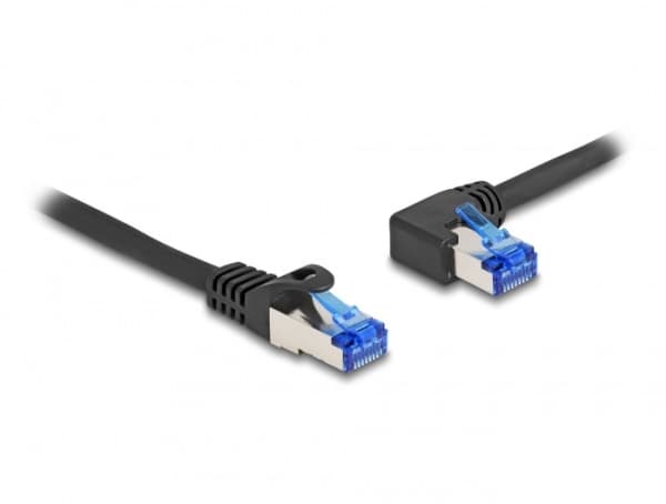 Delock RJ45 verkkokaapeli Cat.6A S/FTP suora / vasen kulma 0,5 m musta