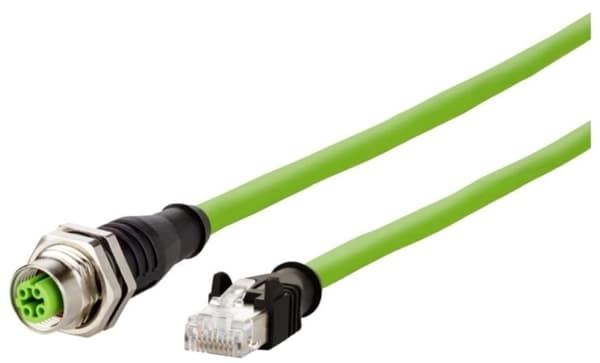 Metz Connect 142M4D25050 M12 Verkkokaapeli, liitäntäkaapeli CAT 5e S/UTP 5,00 m Vihreä PUR-vaippa, haponkestävä, otsonin kestävä, UV-kestävä, soveltu