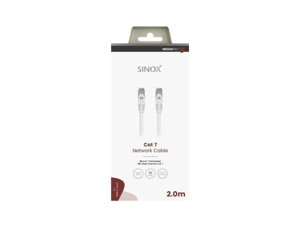 Sinox PRO S-FTP Cat7 netværkskabel. 2m. Hvid